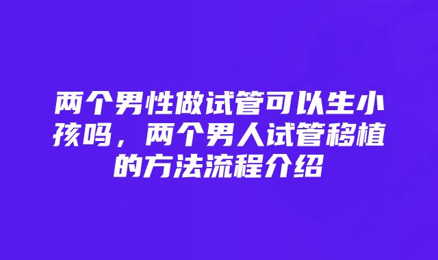 两个男性做试管可以生小孩吗，两个男人试管移植的方法流程介绍