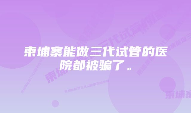 柬埔寨能做三代试管的医院都被骗了。