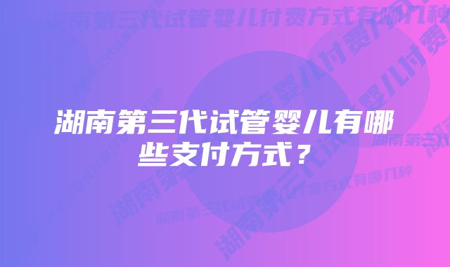 湖南第三代试管婴儿有哪些支付方式？