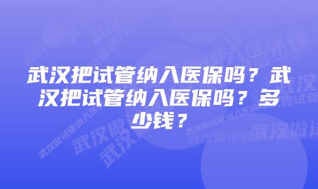 武汉把试管纳入医保吗？武汉把试管纳入医保吗？多少钱？