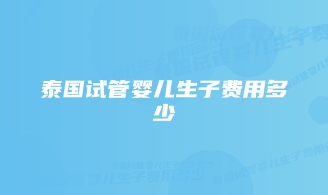 泰国试管婴儿生子费用多少