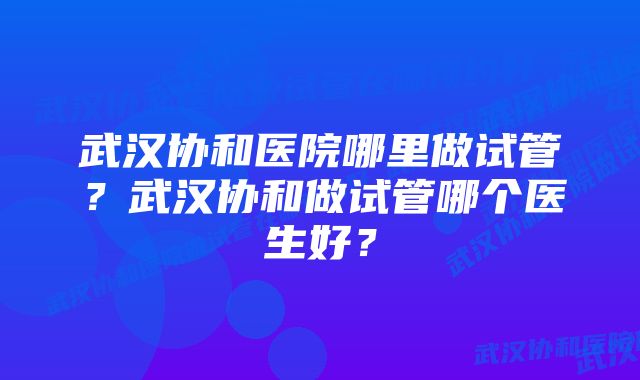 武汉协和医院哪里做试管？武汉协和做试管哪个医生好？