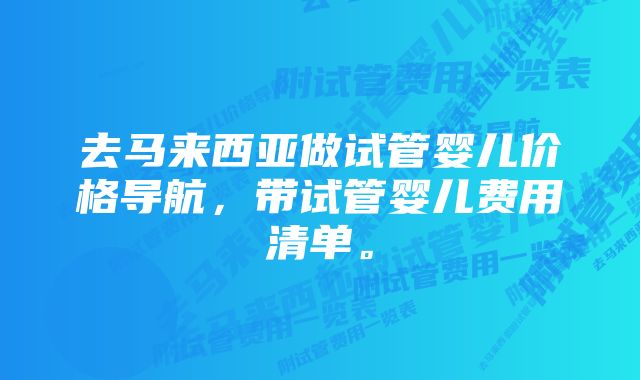 去马来西亚做试管婴儿价格导航，带试管婴儿费用清单。