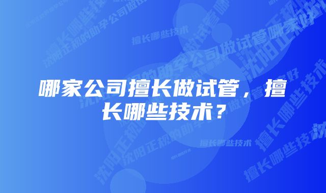 哪家公司擅长做试管，擅长哪些技术？