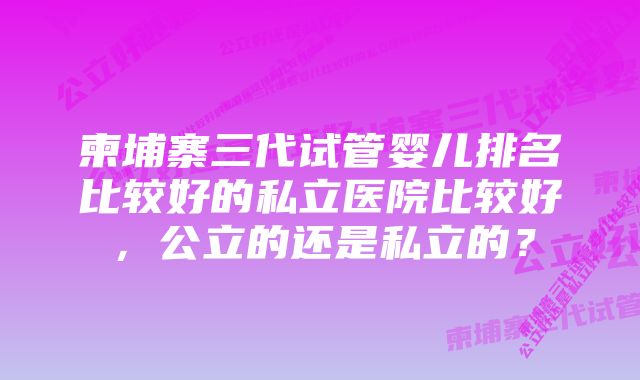 柬埔寨三代试管婴儿排名比较好的私立医院比较好，公立的还是私立的？