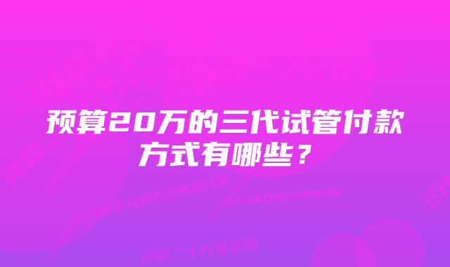 预算20万的三代试管付款方式有哪些？