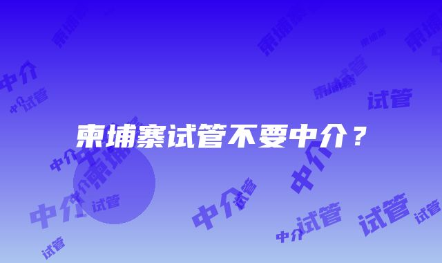 柬埔寨试管不要中介？