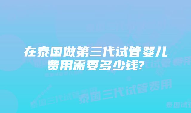 在泰国做第三代试管婴儿费用需要多少钱?