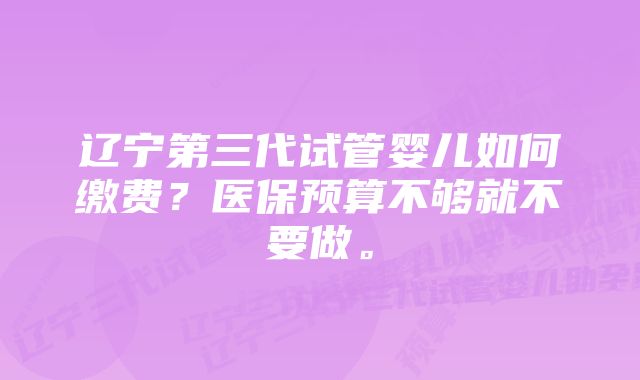 辽宁第三代试管婴儿如何缴费？医保预算不够就不要做。