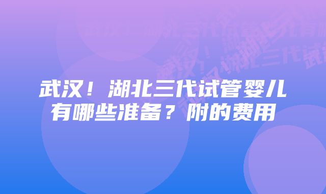 武汉！湖北三代试管婴儿有哪些准备？附的费用