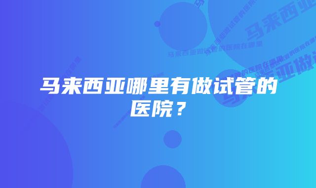 马来西亚哪里有做试管的医院？