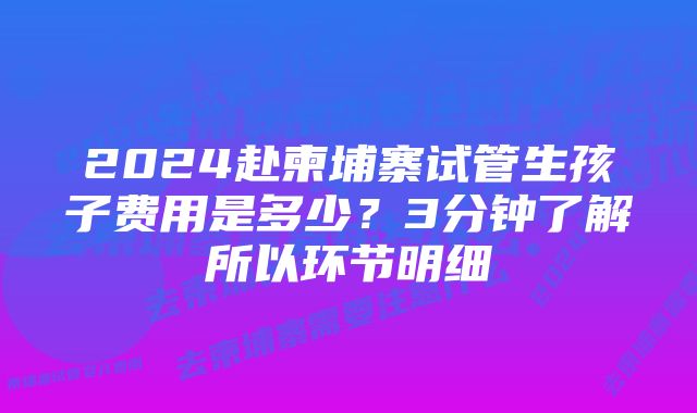 2024赴柬埔寨试管生孩子费用是多少？3分钟了解所以环节明细