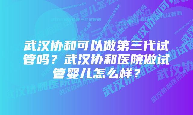 武汉协和可以做第三代试管吗？武汉协和医院做试管婴儿怎么样？