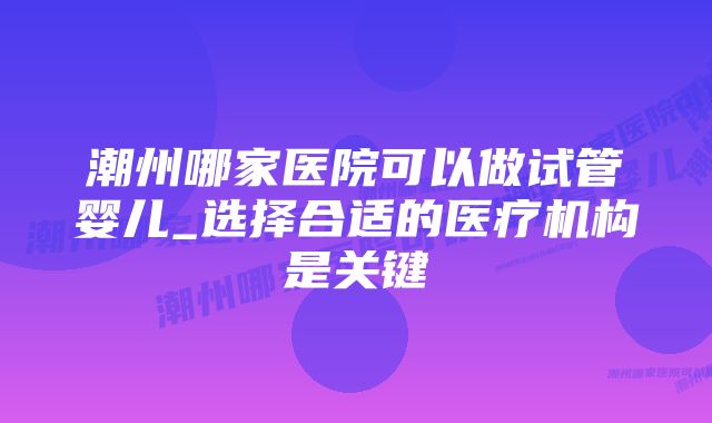 潮州哪家医院可以做试管婴儿_选择合适的医疗机构是关键