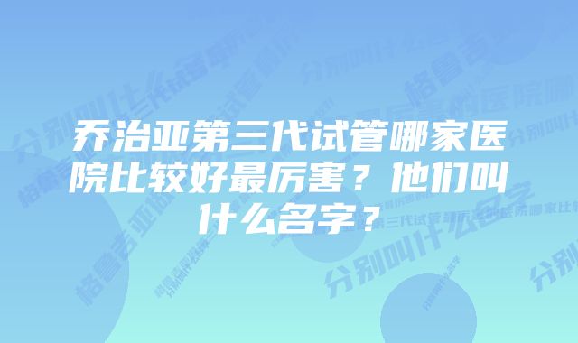 乔治亚第三代试管哪家医院比较好最厉害？他们叫什么名字？