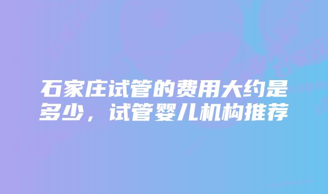 石家庄试管的费用大约是多少，试管婴儿机构推荐