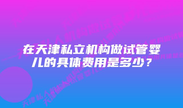 在天津私立机构做试管婴儿的具体费用是多少？