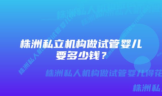 株洲私立机构做试管婴儿要多少钱？