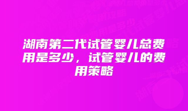 湖南第二代试管婴儿总费用是多少，试管婴儿的费用策略