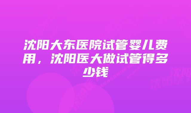 沈阳大东医院试管婴儿费用，沈阳医大做试管得多少钱