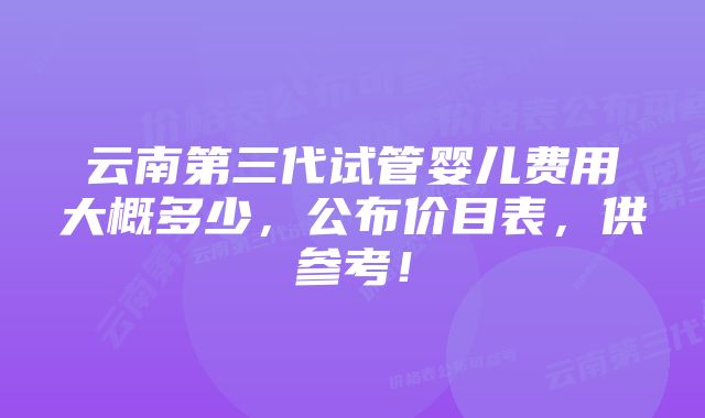 云南第三代试管婴儿费用大概多少，公布价目表，供参考！