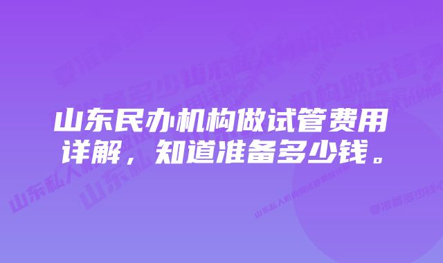 山东民办机构做试管费用详解，知道准备多少钱。