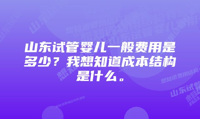 山东试管婴儿一般费用是多少？我想知道成本结构是什么。