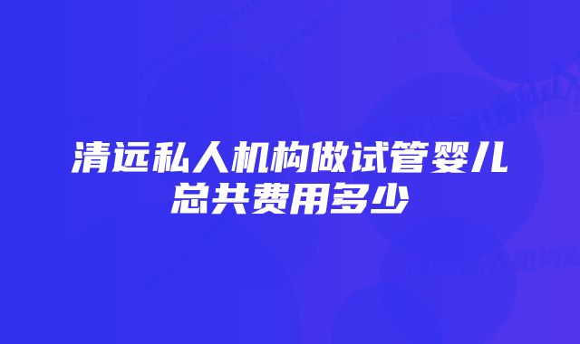 清远私人机构做试管婴儿总共费用多少