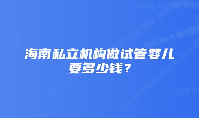 海南私立机构做试管婴儿要多少钱？