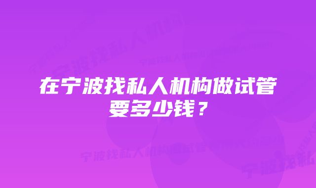 在宁波找私人机构做试管要多少钱？