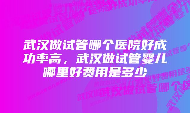 武汉做试管哪个医院好成功率高，武汉做试管婴儿哪里好费用是多少