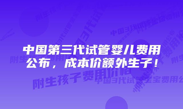 中国第三代试管婴儿费用公布，成本价额外生子！