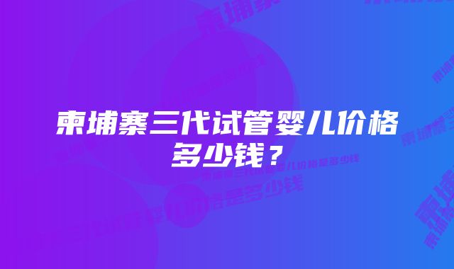 柬埔寨三代试管婴儿价格多少钱？