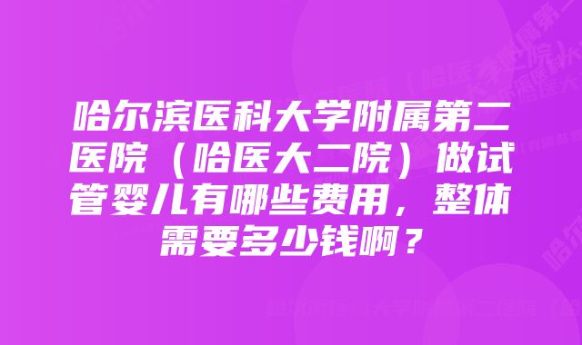 哈尔滨医科大学附属第二医院（哈医大二院）做试管婴儿有哪些费用，整体需要多少钱啊？