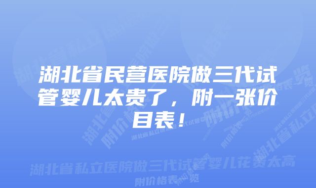 湖北省民营医院做三代试管婴儿太贵了，附一张价目表！