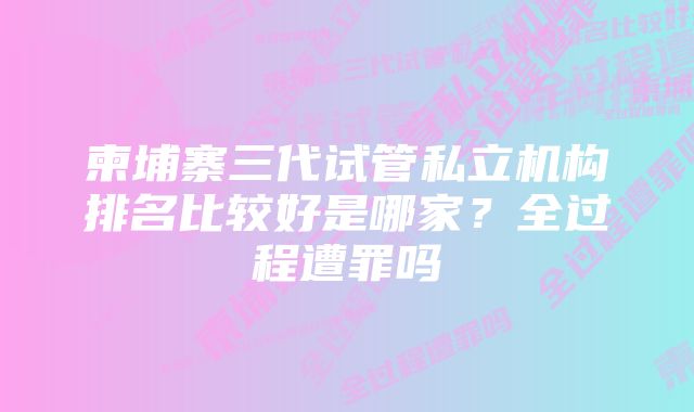 柬埔寨三代试管私立机构排名比较好是哪家？全过程遭罪吗