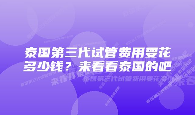 泰国第三代试管费用要花多少钱？来看看泰国的吧