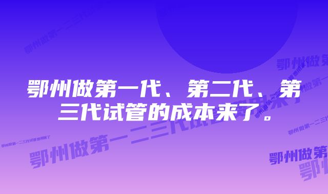 鄂州做第一代、第二代、第三代试管的成本来了。