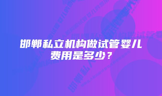 邯郸私立机构做试管婴儿费用是多少？