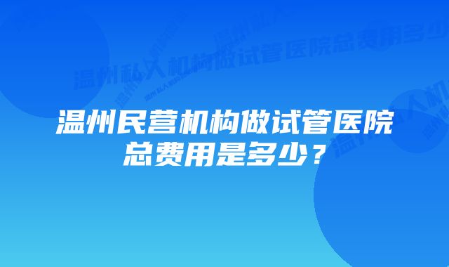 温州民营机构做试管医院总费用是多少？