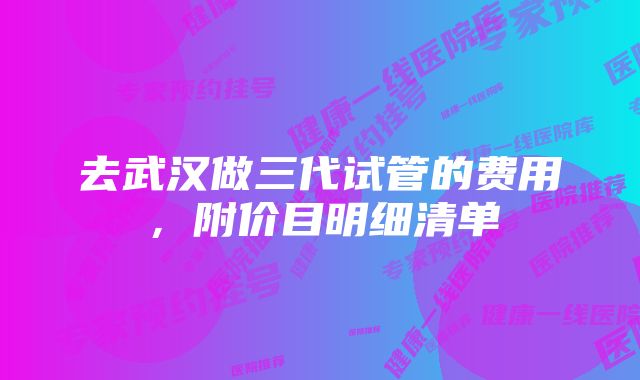 去武汉做三代试管的费用，附价目明细清单