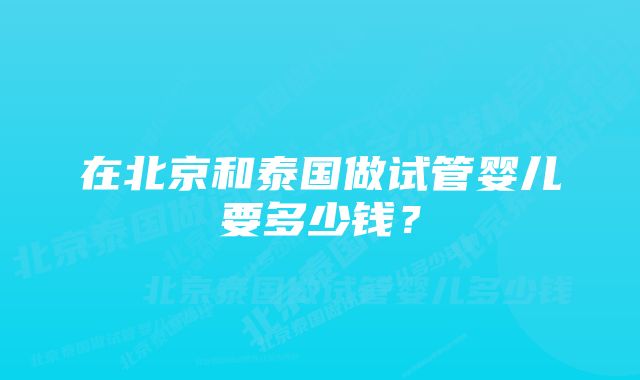 在北京和泰国做试管婴儿要多少钱？