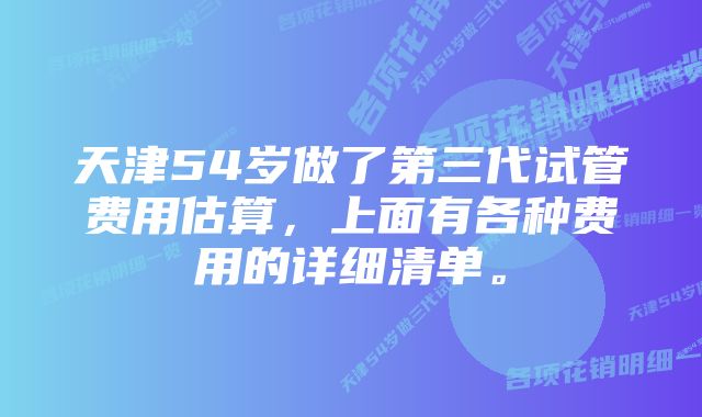 天津54岁做了第三代试管费用估算，上面有各种费用的详细清单。