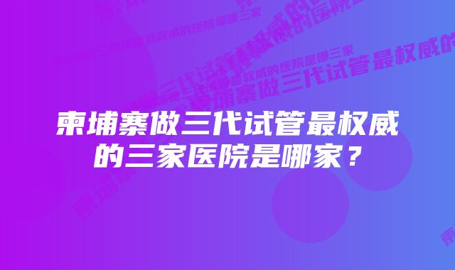 柬埔寨做三代试管最权威的三家医院是哪家？