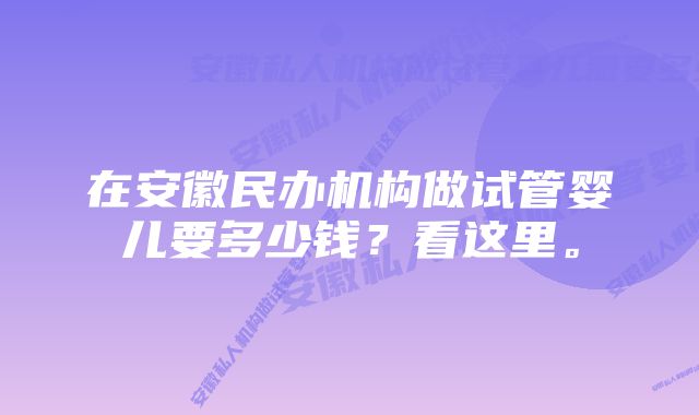 在安徽民办机构做试管婴儿要多少钱？看这里。