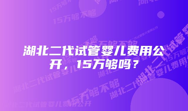 湖北二代试管婴儿费用公开，15万够吗？