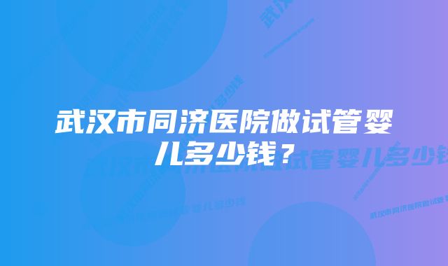 武汉市同济医院做试管婴儿多少钱？