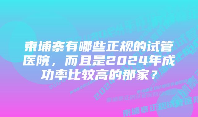 柬埔寨有哪些正规的试管医院，而且是2024年成功率比较高的那家？