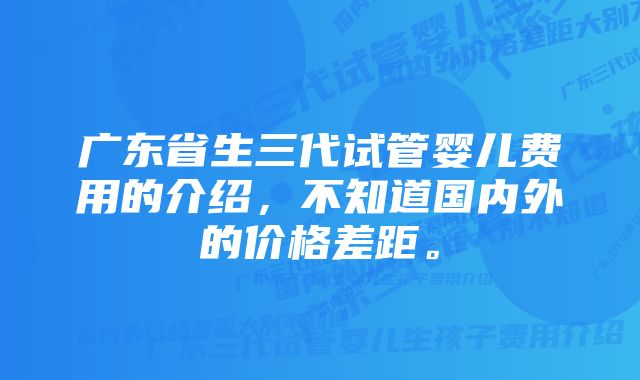 广东省生三代试管婴儿费用的介绍，不知道国内外的价格差距。