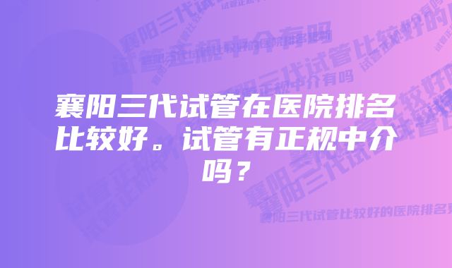 襄阳三代试管在医院排名比较好。试管有正规中介吗？